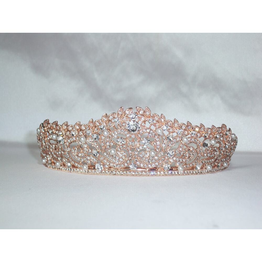 Rose Gold rhinestone tiara, bridal rose gold crown, birthday tiara